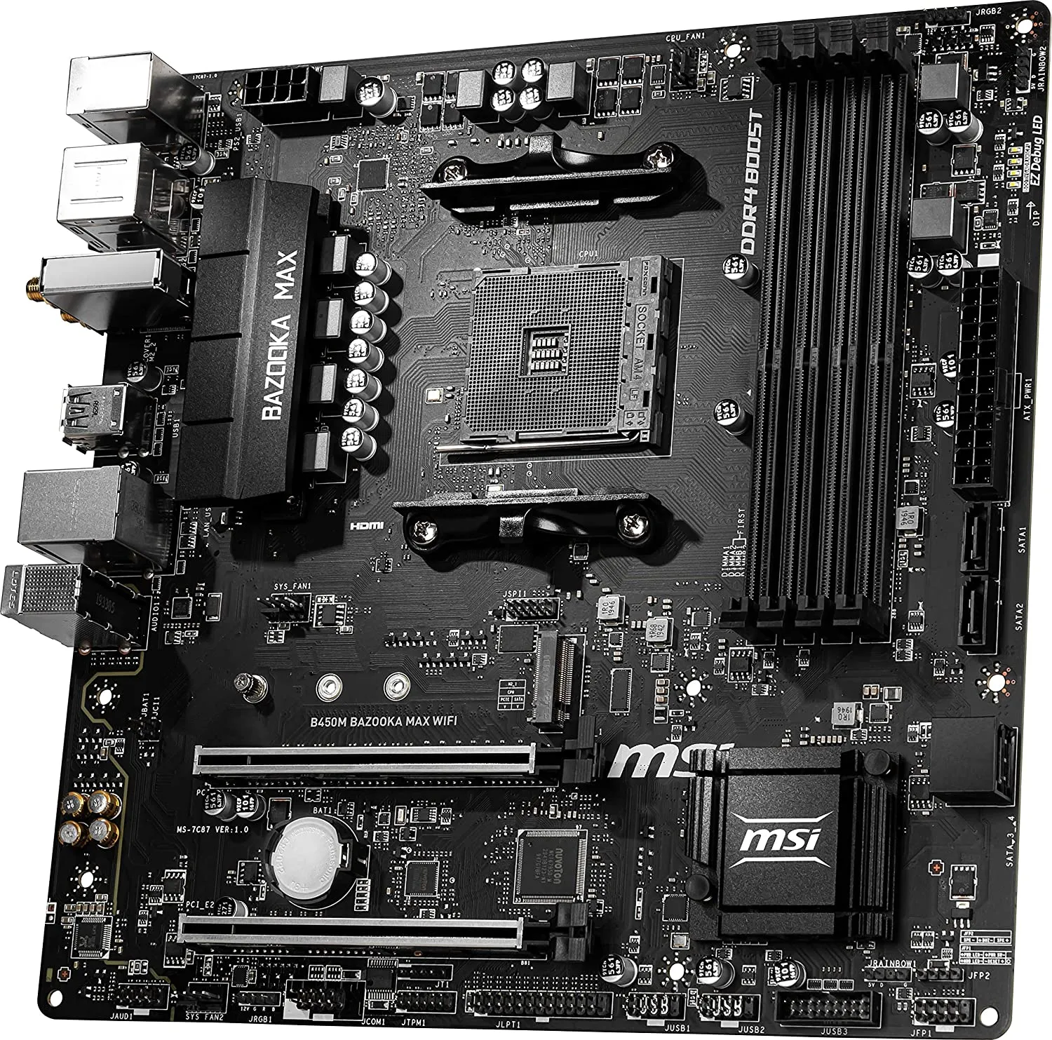 MSI B450M Bazooka MAX WiFi Arsenal Gaming AMD Ryzen 1st, 2nd, and 3rd Gen AM4 M.2 USB 3.2 DDR4 HDMI WiFi Micro-ATX Motherboard