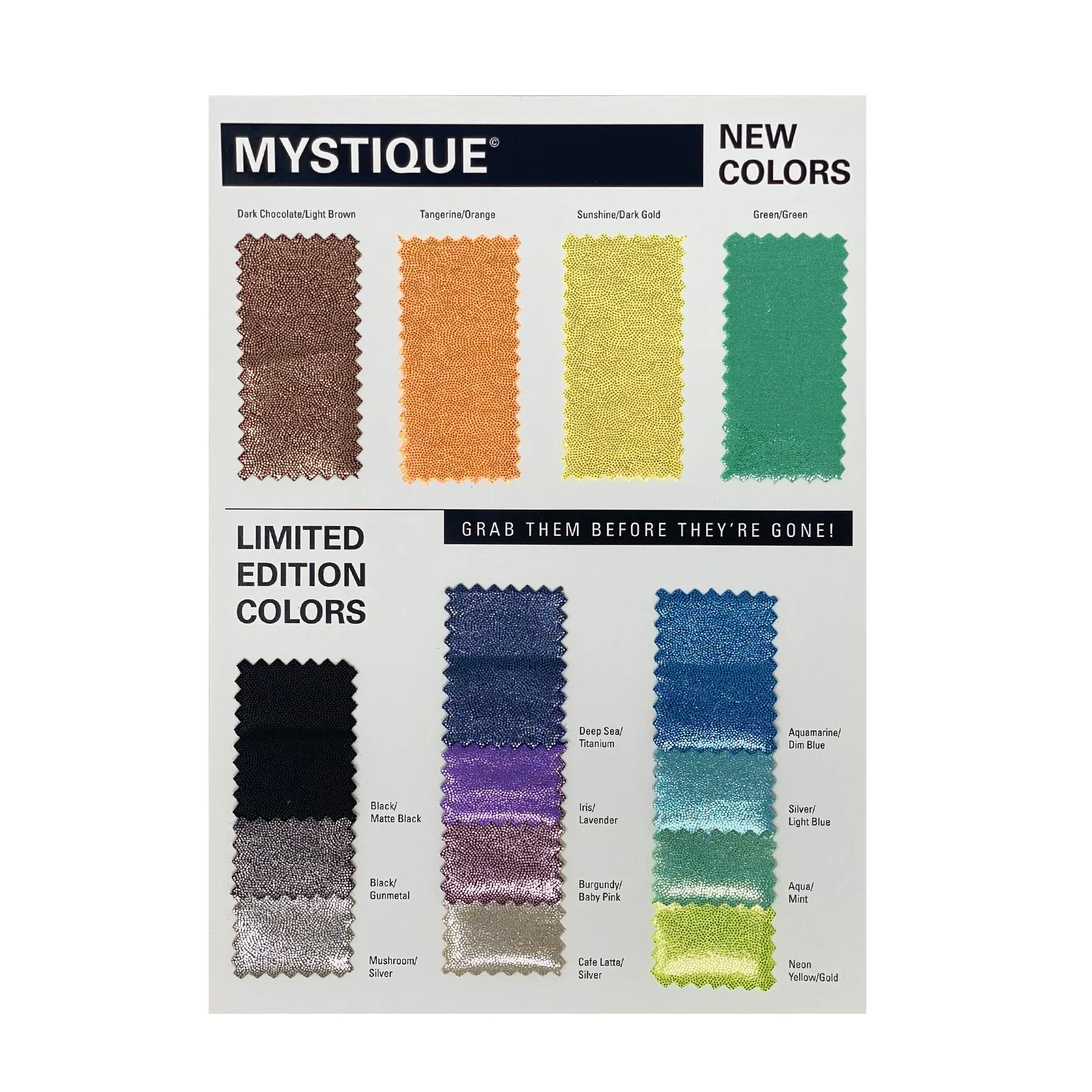 Mystique Foiled Spandex Color Card with Expansion Card | Blue Moon Fabrics