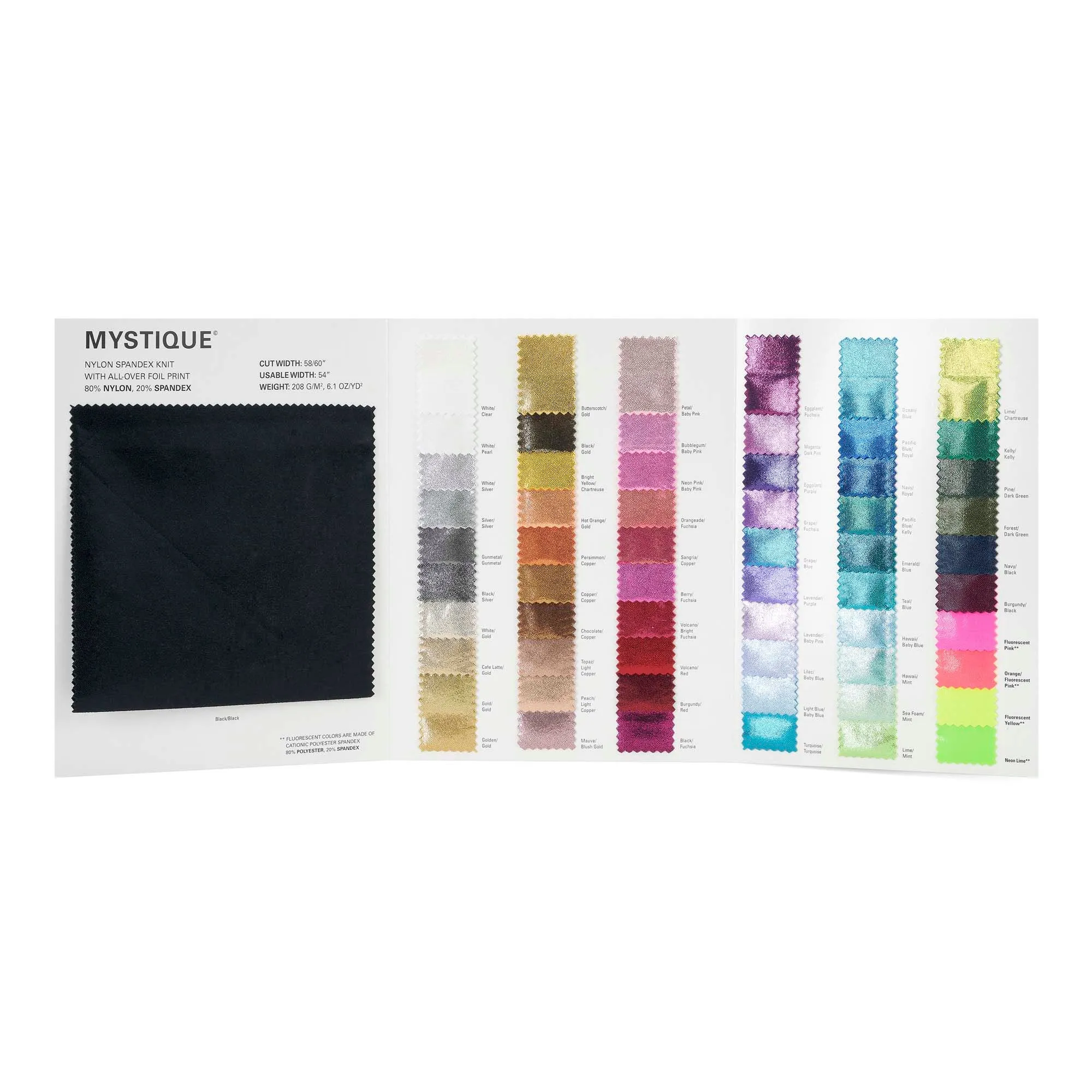 Mystique Foiled Spandex Color Card with Expansion Card | Blue Moon Fabrics
