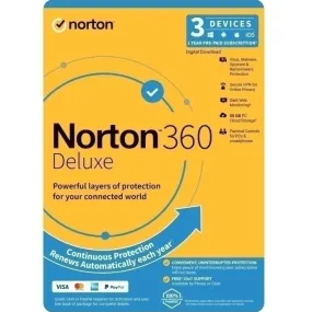 Norton 360 Anti-Virus Deluxe Protection - 1 User 3 Devices 1 Year Subscription CD DVD ROM