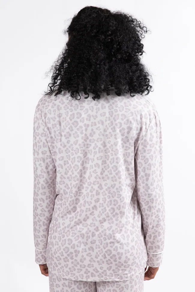 On A Cloud Light Leopard Plush Knit Pajama Set