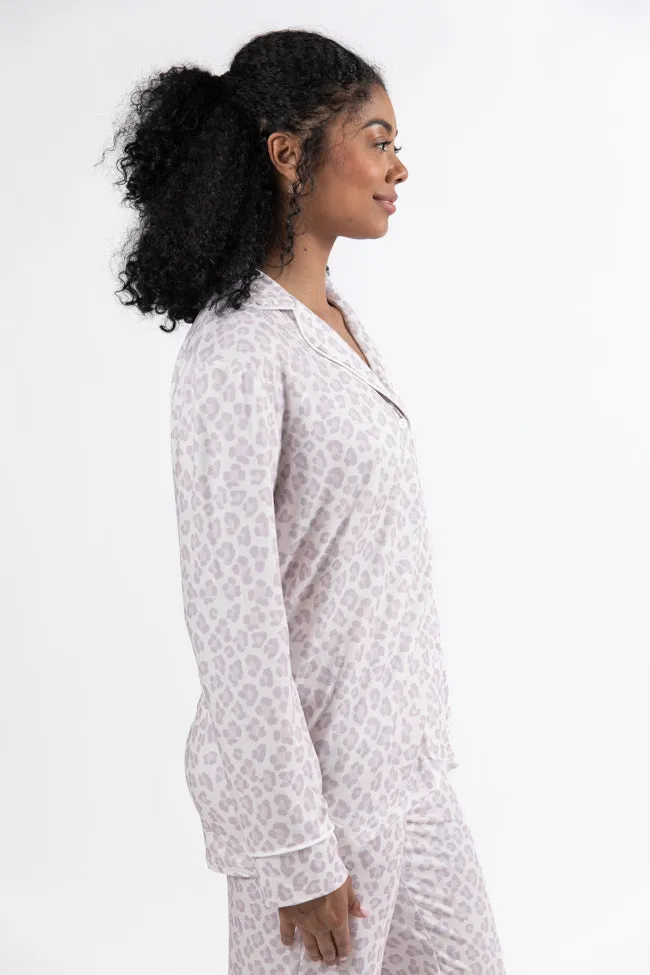 On A Cloud Light Leopard Plush Knit Pajama Set