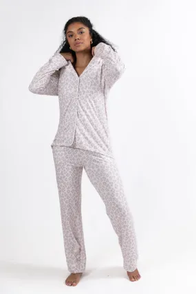 On A Cloud Light Leopard Plush Knit Pajama Set