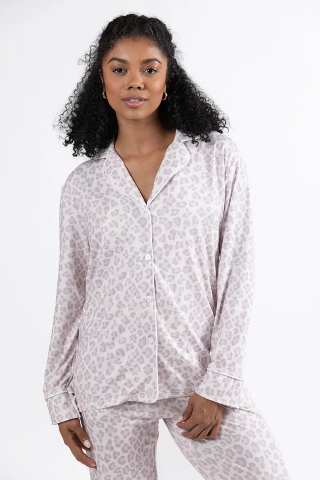 On A Cloud Light Leopard Plush Knit Pajama Set