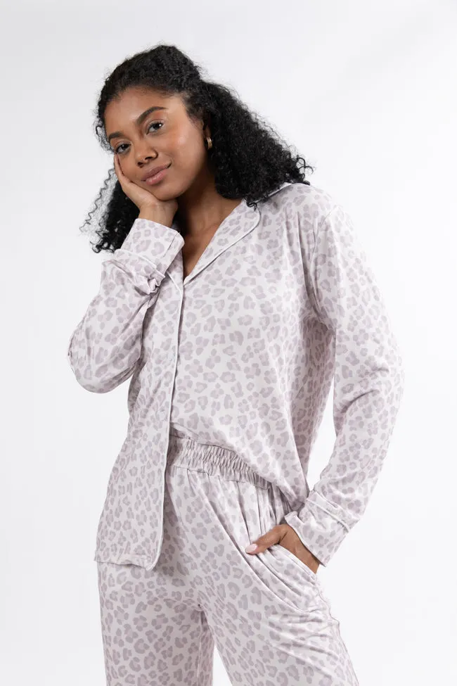 On A Cloud Light Leopard Plush Knit Pajama Set