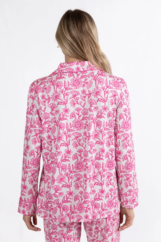 On A Cloud Vintage Pink Floral Plush Knit Pajama Set
