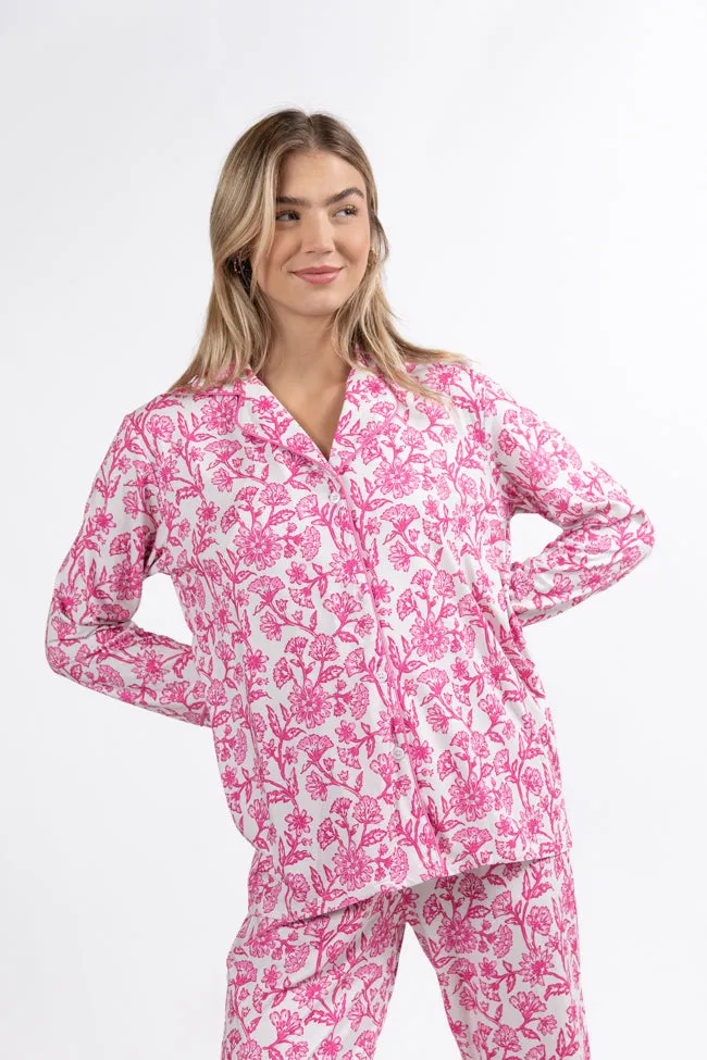 On A Cloud Vintage Pink Floral Plush Knit Pajama Set