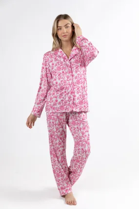 On A Cloud Vintage Pink Floral Plush Knit Pajama Set