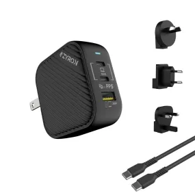 POWERPOD 65W GAN CHARGER, 3-PORT USB-C WALL FAST CHARGER (Black)