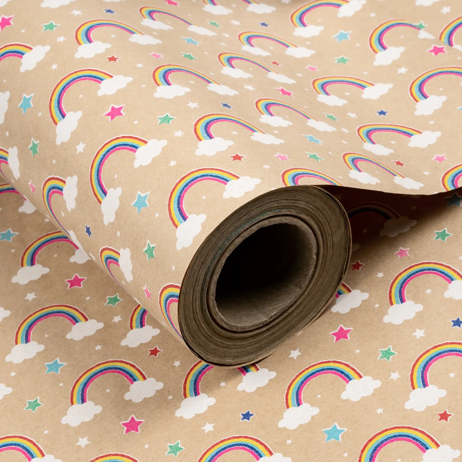 Rainbow Cloud & Star Eco-friendly Kraft Wrapping Paper with Cut Line on Reverse