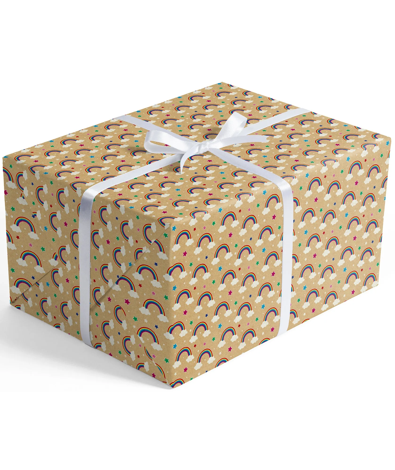 Rainbow Cloud & Star Eco-friendly Kraft Wrapping Paper with Cut Line on Reverse