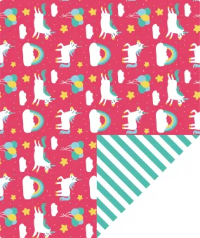 Rainbow Pony Girl's Birthday Wrapping Paper with Green Stripe on Reverse