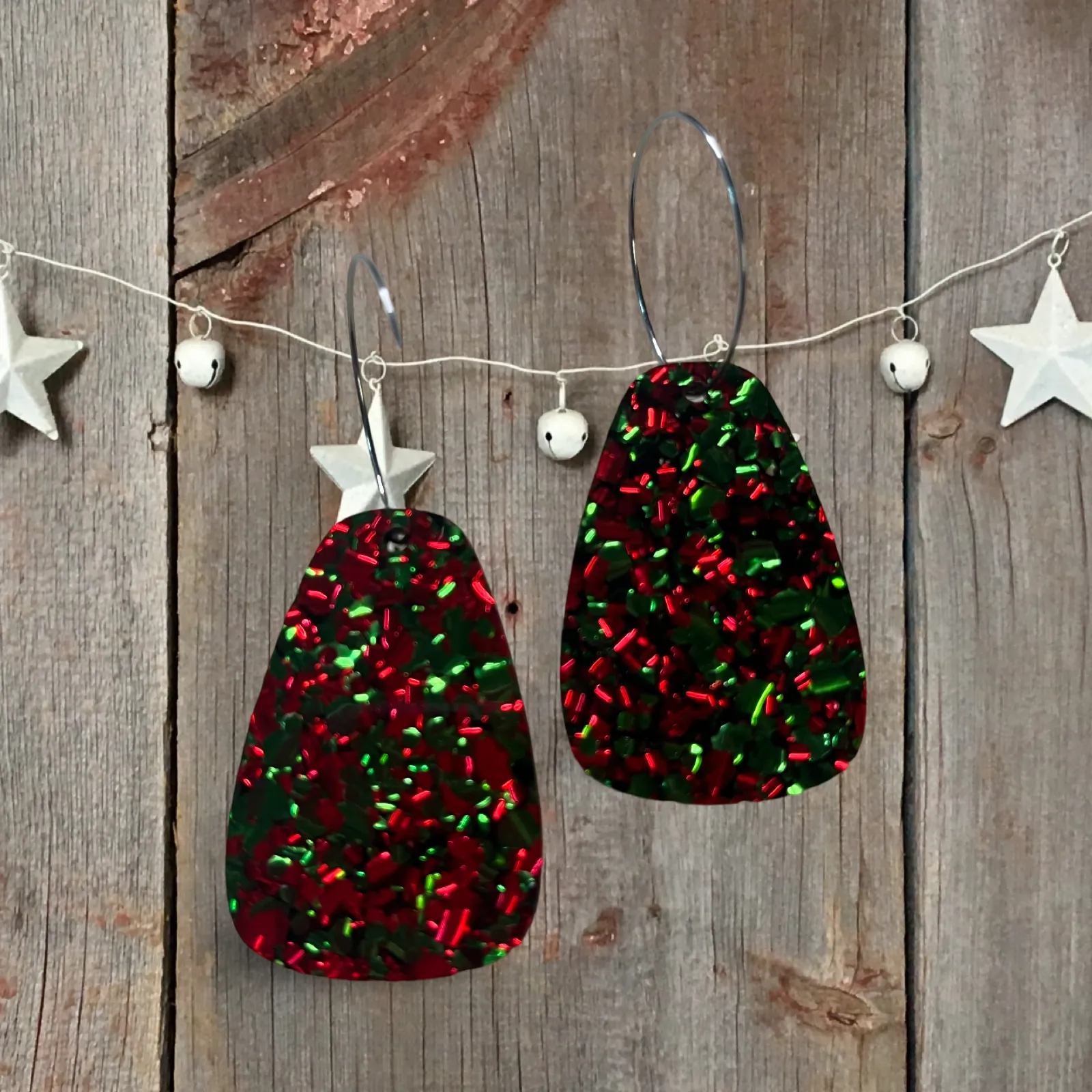 Red & Green Foil Drop Hoops
