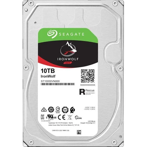 Seagate IronWolf ST10000VN000 10 TB Hard Drive - 3.5" Internal - SATA (SATA/600) - Conventional Magnetic Recording (CMR) Method - Server, Desktop PC, Workstation, Storage System Device Supported - 7200rpm