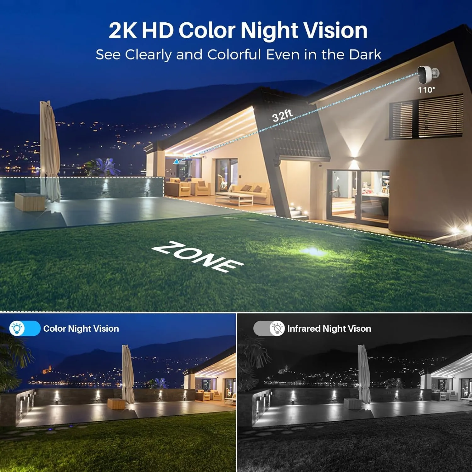 Security Cameras Wireless Outdoor, Battery Powered Cameras for Home Security W/Ai Motion Detection, Spotlight & Siren Alarm, 2K Color Night Vision, IP66 Weatherproof, Sd/Cloud Storage, 2Pack