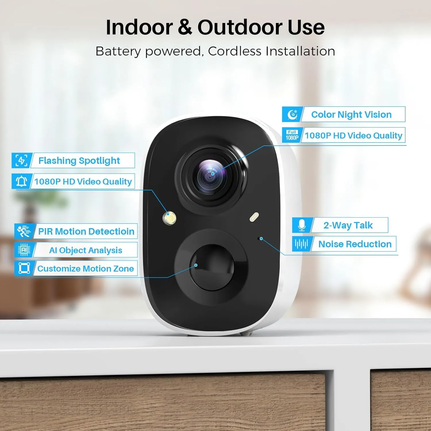 Security Cameras Wireless Outdoor, Battery Powered Cameras for Home Security W/Ai Motion Detection, Spotlight & Siren Alarm, 2K Color Night Vision, IP66 Weatherproof, Sd/Cloud Storage, 2Pack