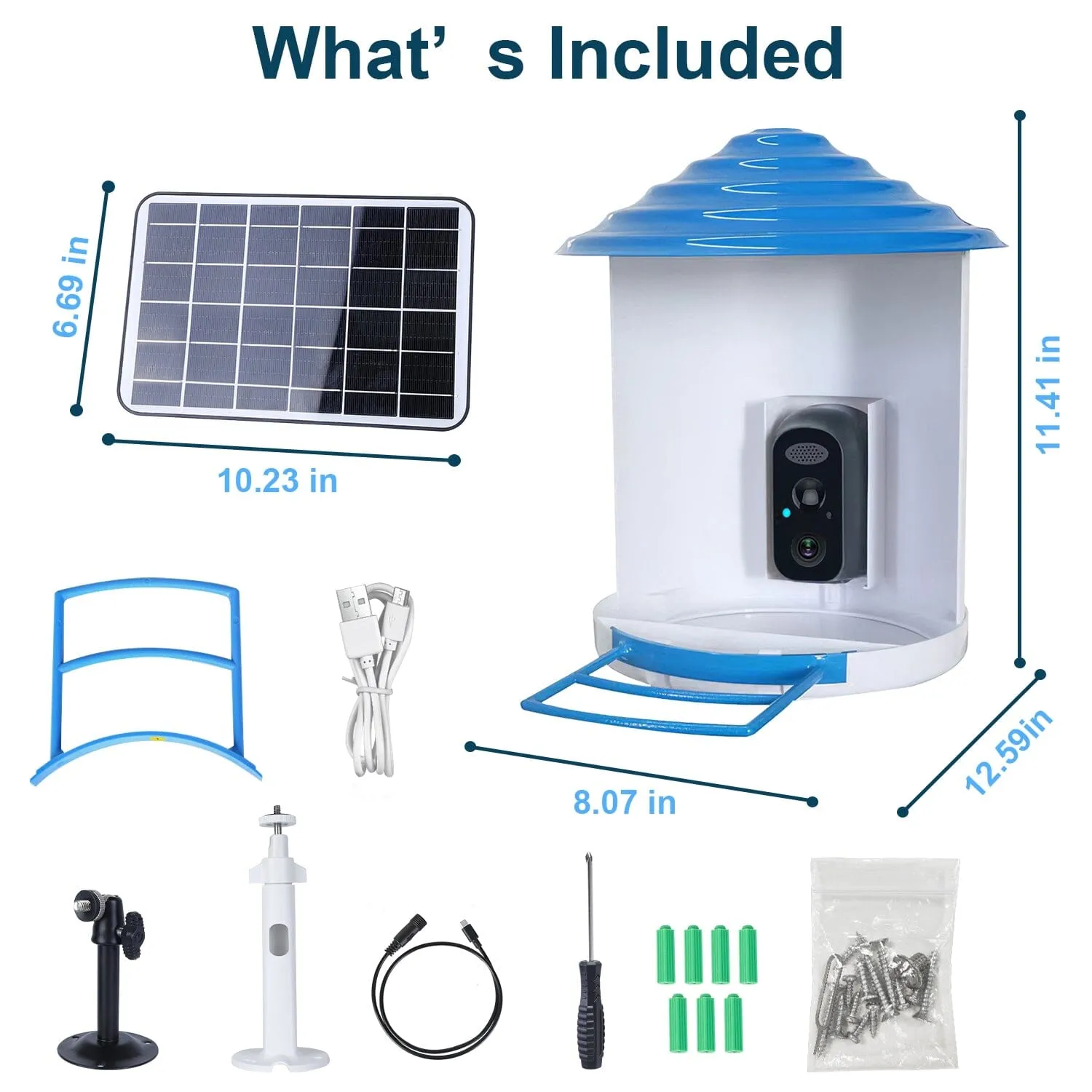 Smart Bird Feeder with Solar Powered Camera 1080P HD AI Identify PIR