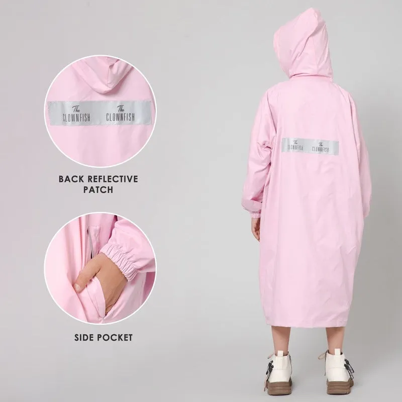 THE CLOWNFISH Cloud Chaser Series Kids Raincoat Waterproof Polyester Double Coating Reversible Longcoat with Hood and Reflector Logo at Back. Printed Plastic Pouch. Kid Age-13-14 years (Blush Pink)