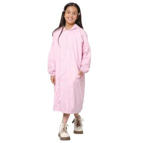 THE CLOWNFISH Cloud Chaser Series Kids Raincoat Waterproof Polyester Double Coating Reversible Longcoat with Hood and Reflector Logo at Back. Printed Plastic Pouch. Kid Age-13-14 years (Blush Pink)