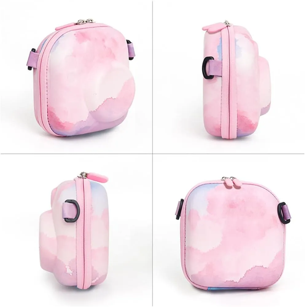 Universal Protective Camera Case for Fujifilm Instax Mini 12 11 9 8 SE 7  40, Instant Camera Bag Hard EVA Case with Shoulder Strap- Pink Cloud