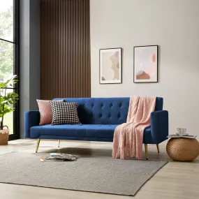 Windsor V2 Blue Velvet Sofabed with Golden Metal Legs