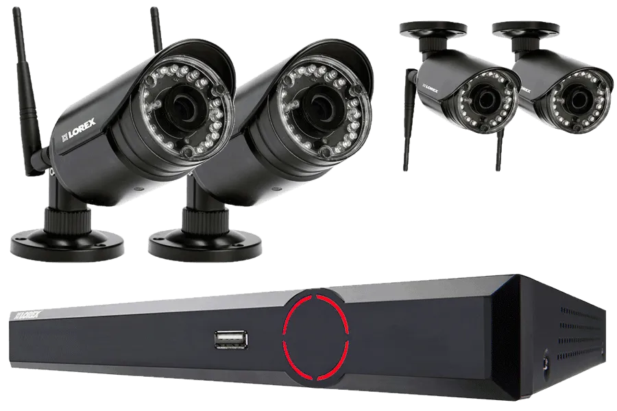 Wireless camera system with 4 weatherproof cameras and 16 channel DVR